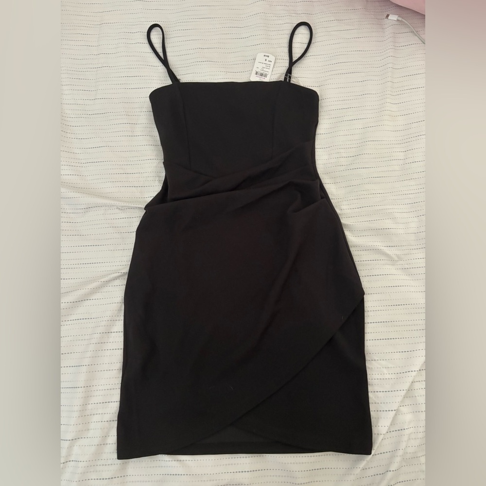 Windsor Black Asymmetrical Ruched Mini Dress